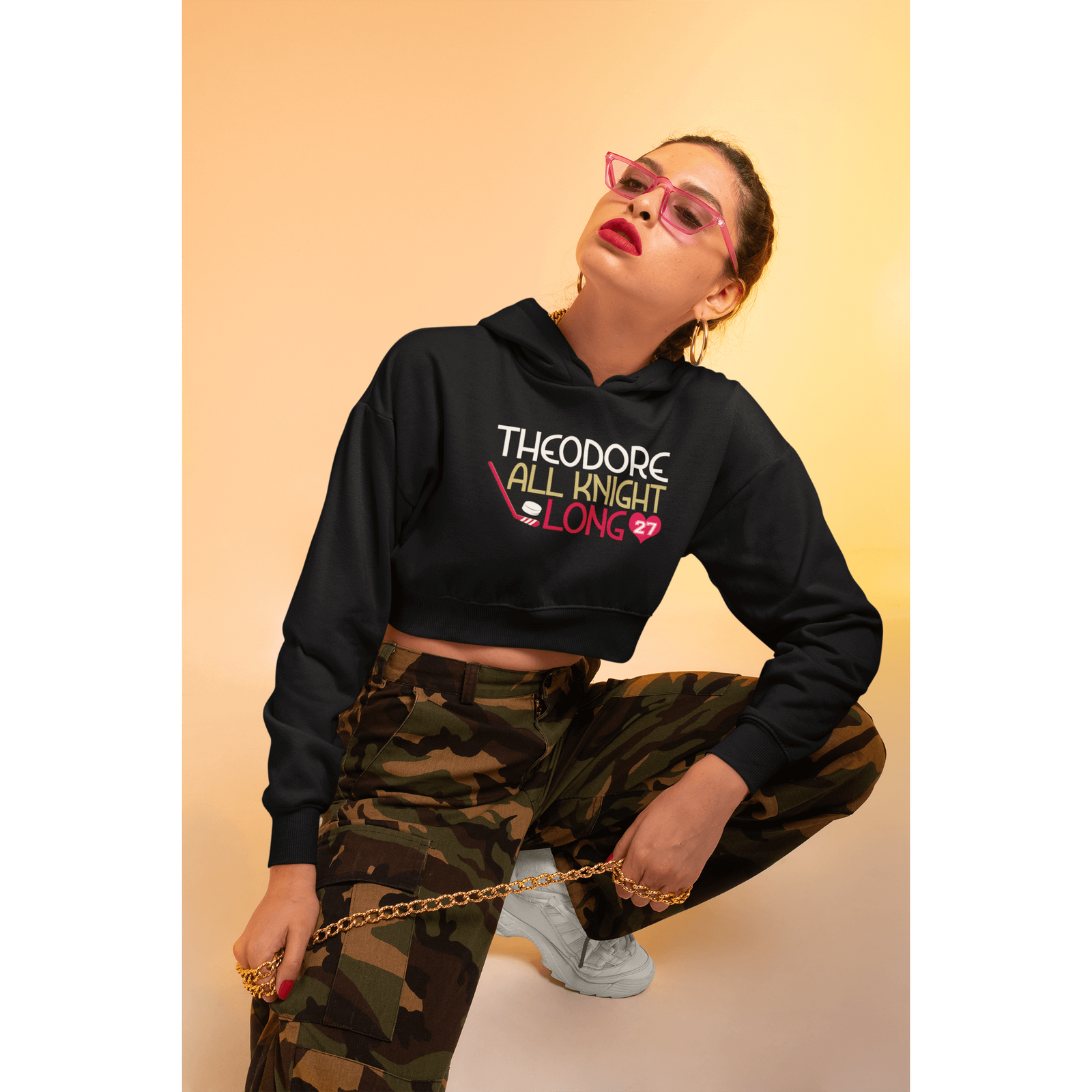 Hoodie Theodore All Knight Long Women's Cropped Hooded Sweatshirt