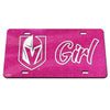 Vegas Golden Knights Girl Pink Glitter Acrylic License Plate