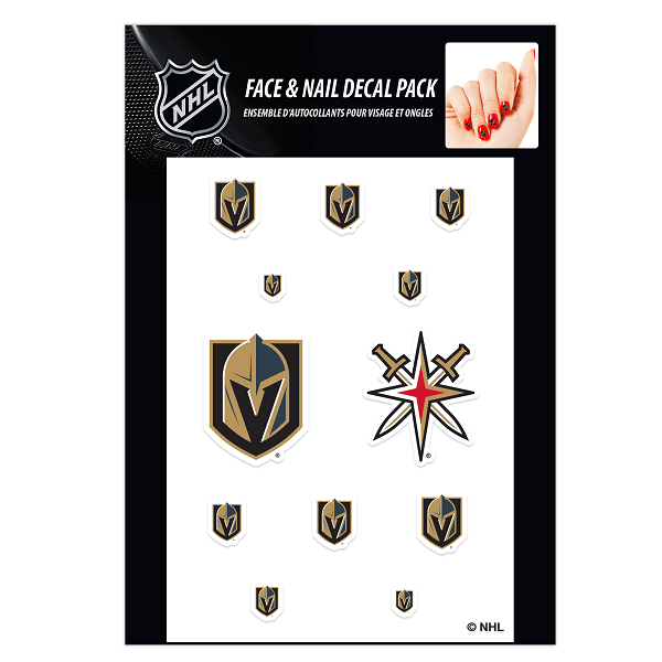 Vegas Golden Knights Nail Decals and Face Tattoo Set