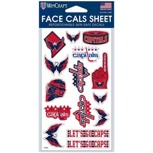 Washington Capitals Face Cals Temporary Tattoo Sheet, 4x7 Inch