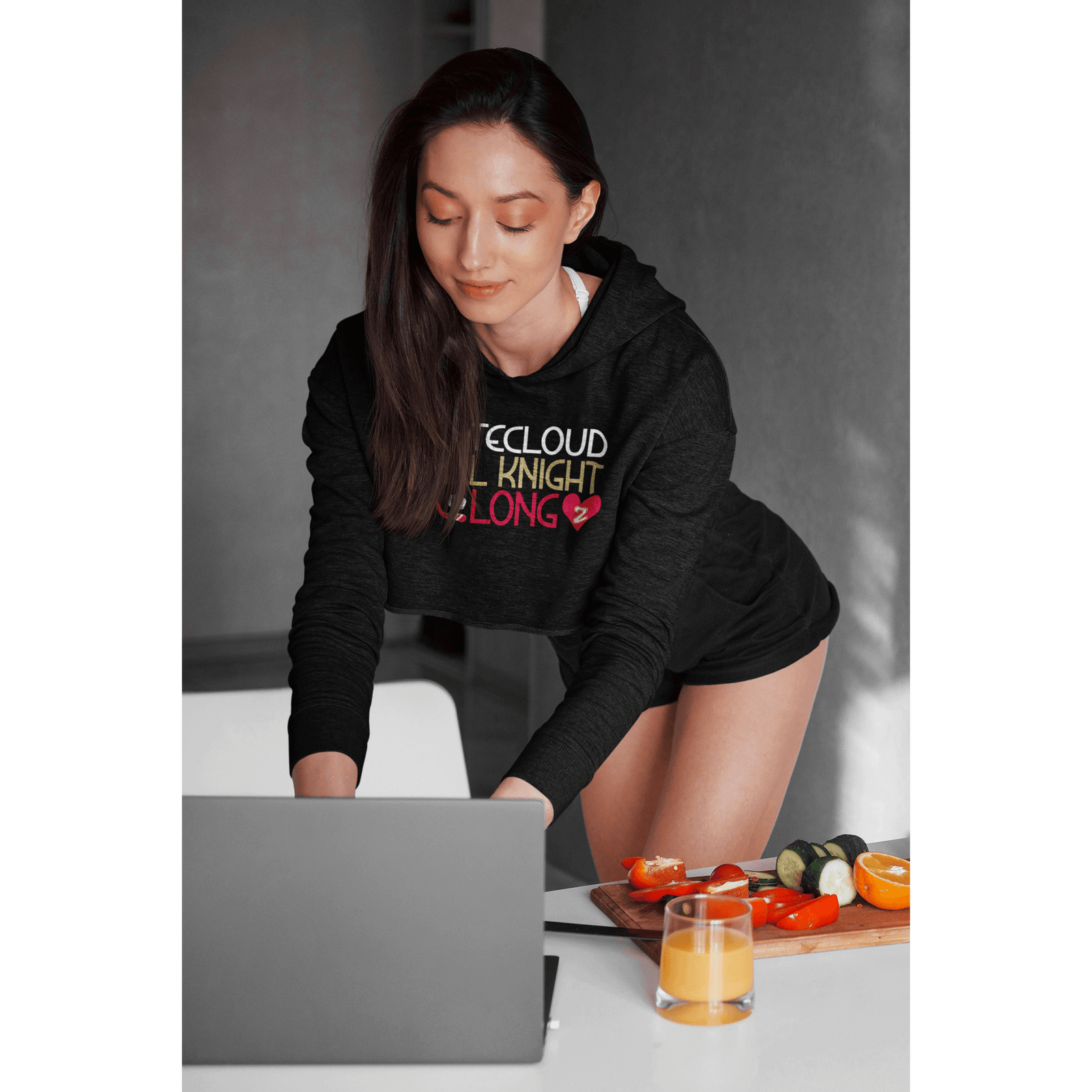 Hoodie Whitecloud All Knight Long Women's Cropped Hooded Sweatshirt